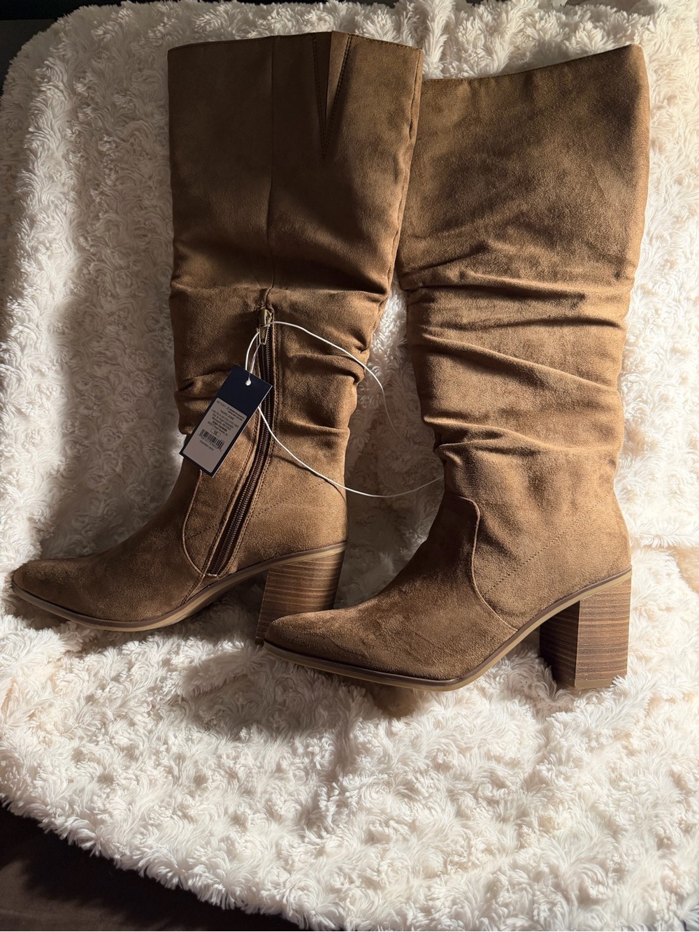 Target Women's Tan Suede Mid-Calf Block Heel Boots